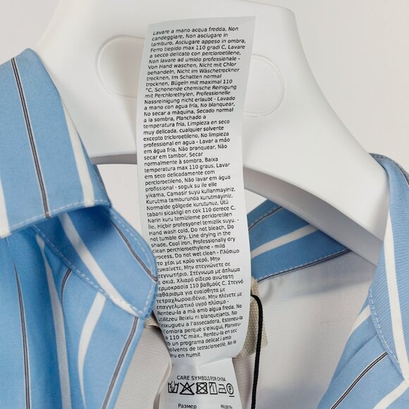 Weekend Max Mara Nadar Light Blue Striped Embroidered Cotton Poplin Shirt - Picture 13 of 16